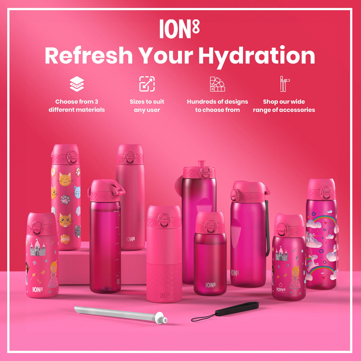 Leak Proof 1 litre Water Bottle, Recyclon, Pink, 1L