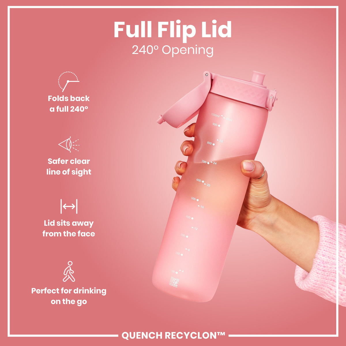 Leak Proof 1 litre Water Bottle, Recyclon, Rose Quartz, 1L