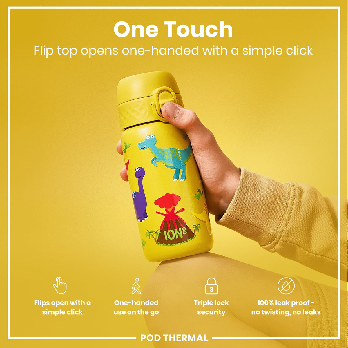 Leak Proof Thermal Steel Water Bottle, Insulated, Dinosaurs, 320ml (11oz)