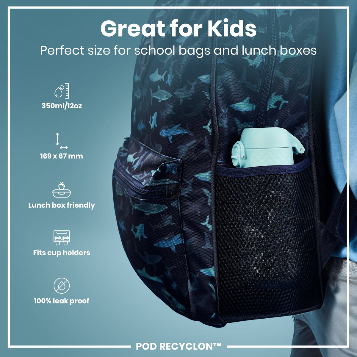 Leak Proof Kids Water Bottle, Recyclon, Crocodiles, 350ml (12oz)