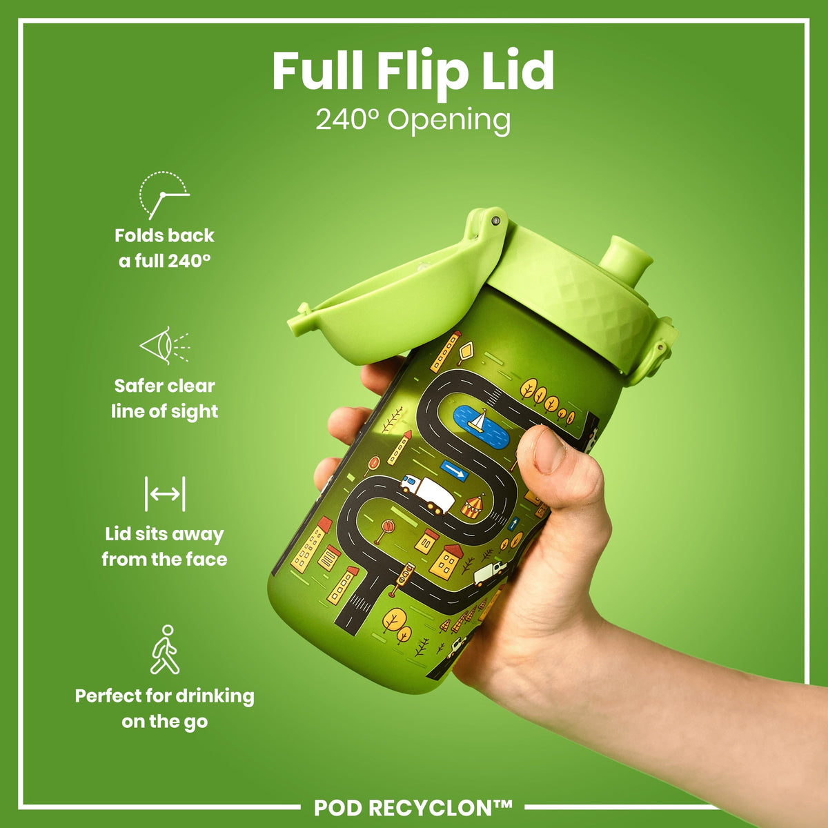 Leak Proof Kids Water Bottle, Recyclon, Cars, 350ml (12oz)