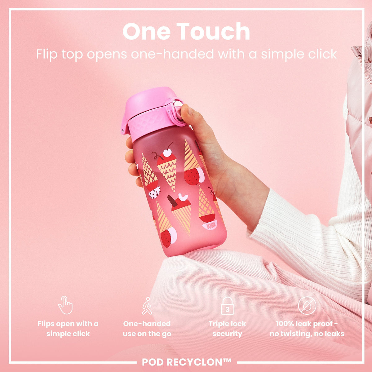 Leak Proof Kids Water Bottle, Recyclon, Ice Creams, 350ml (12oz)