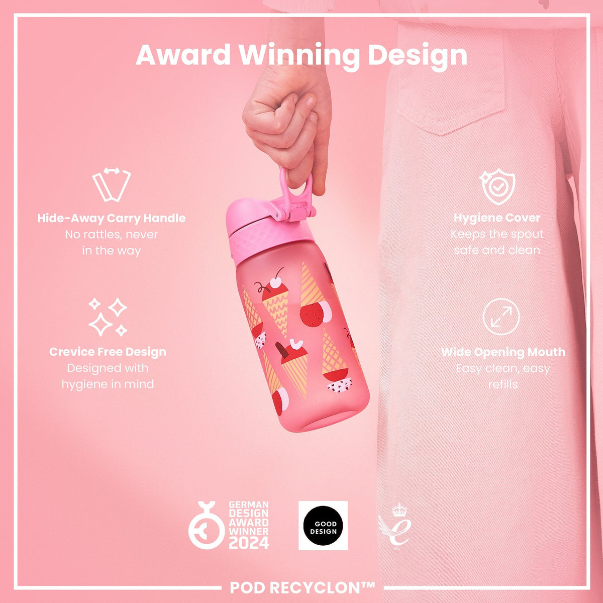 Leak Proof Kids Water Bottle, Recyclon, Ice Creams, 350ml (12oz)