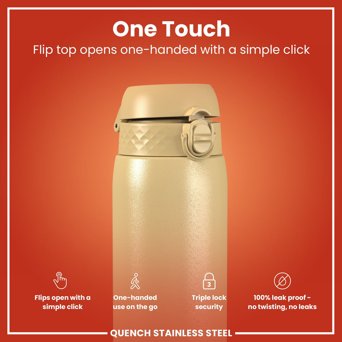 Leak Proof 1 Litre Water Bottle, Stainless Steel, Desert, 1L