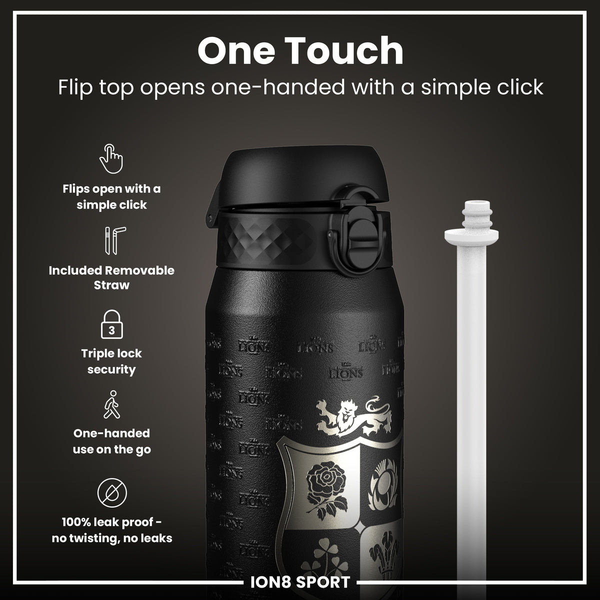 Lions X ION8 Insulated Steel Water Bottle, British & Irish Lions, Rugbys Greatest Journey, 750ml (24oz)