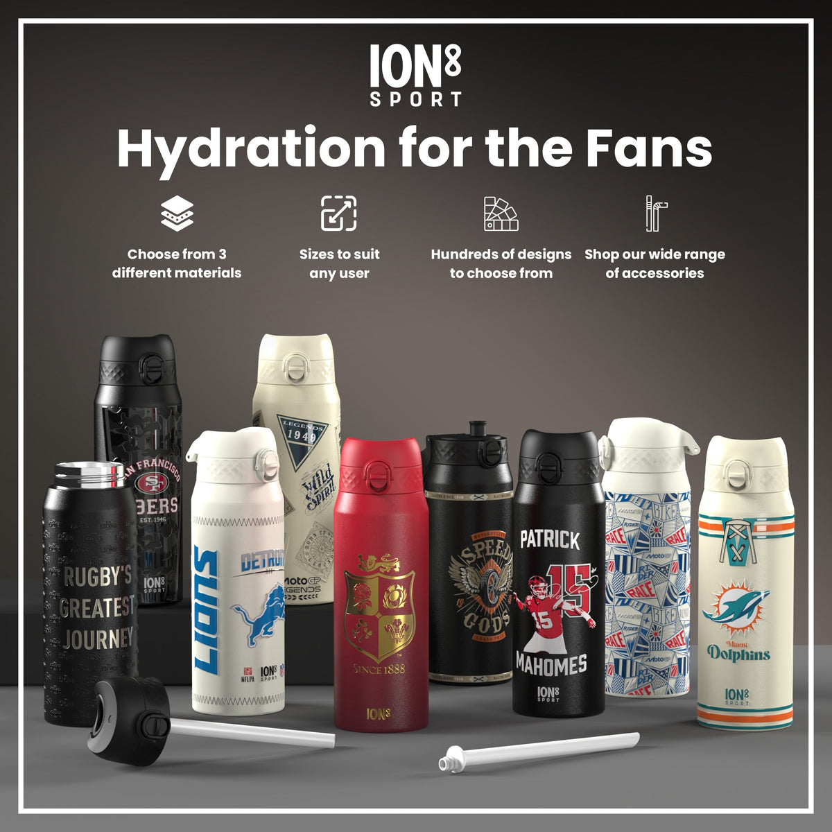 Lions X ION8 Insulated Steel Water Bottle, British & Irish Lions, Rugbys Greatest Journey, 750ml (24oz)