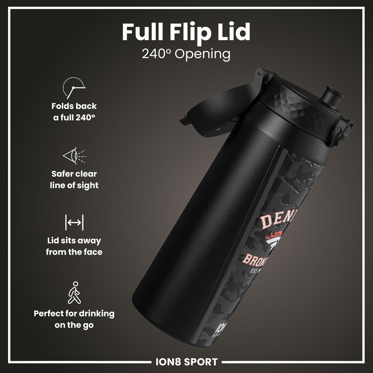 NFL x ION8 Insulated Steel Water Bottle, NFL Broncos, 750ml (24oz)