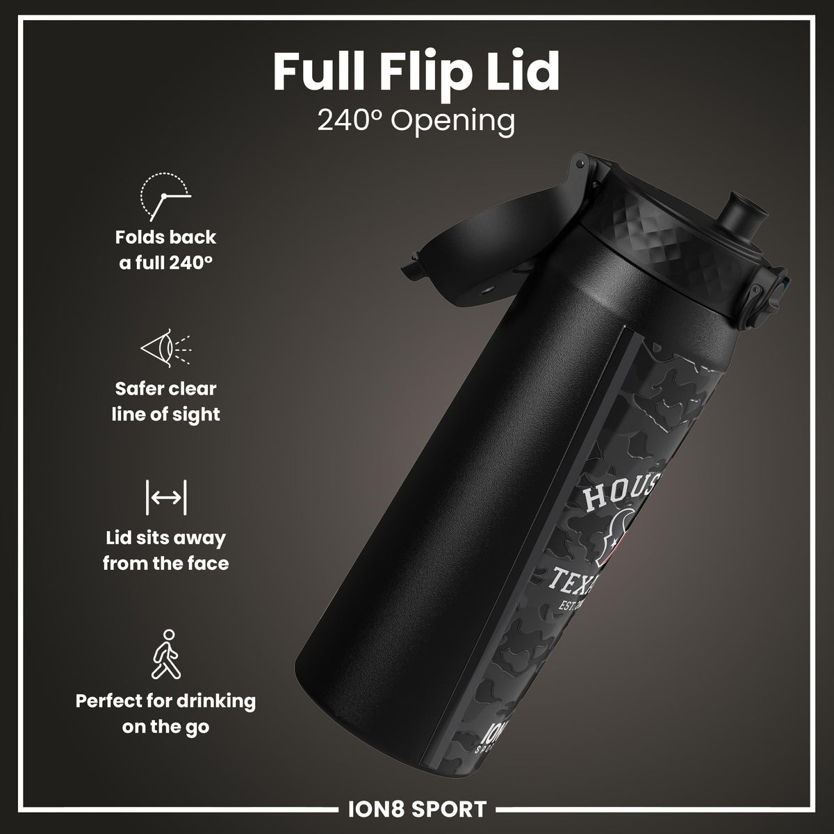 NFL x ION8 Insulated Steel Water Bottle, NFL Texans, 750ml (24oz)
