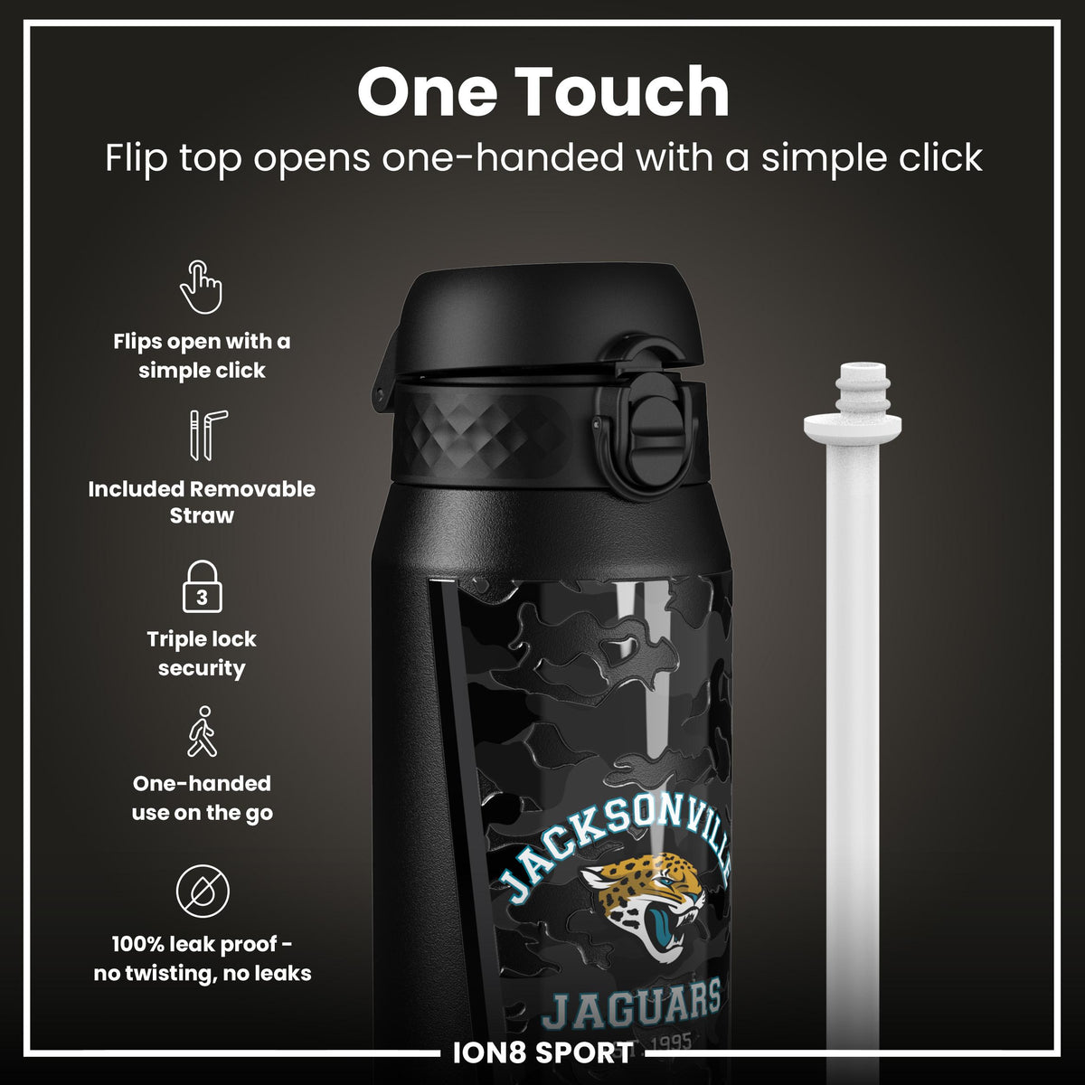 NFL x ION8 Insulated Steel Water Bottle, NFL Jaguars, 750ml (24oz)