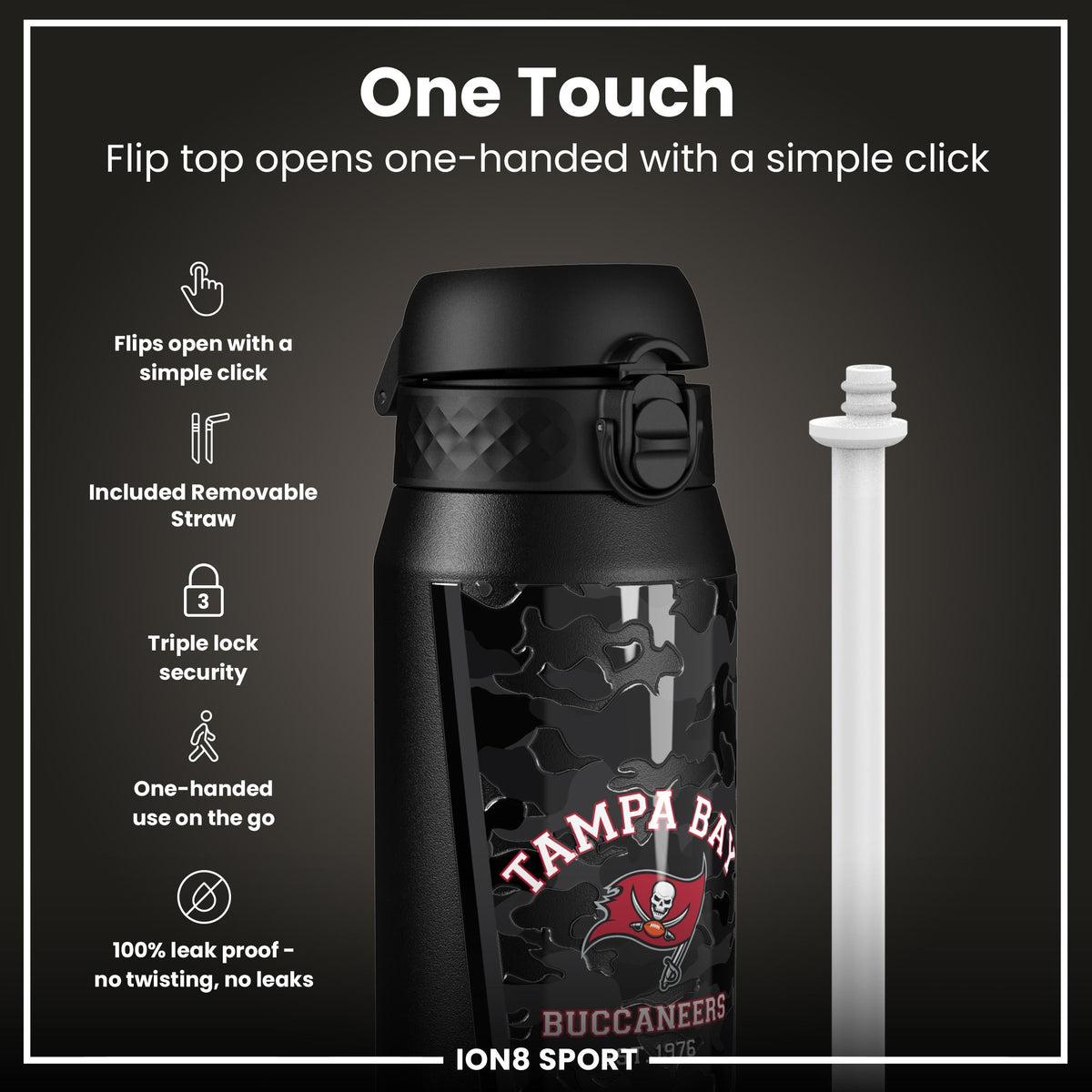NFL x ION8 Insulated Steel Water Bottle, NFL Buccaneers, 750ml (24oz)