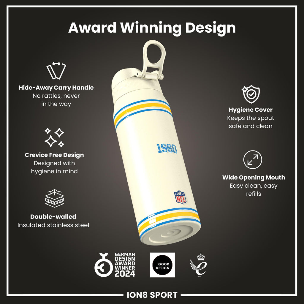 NFL x ION8 Insulated Steel Water Bottle, NFL Chargers, 750ml (24oz)