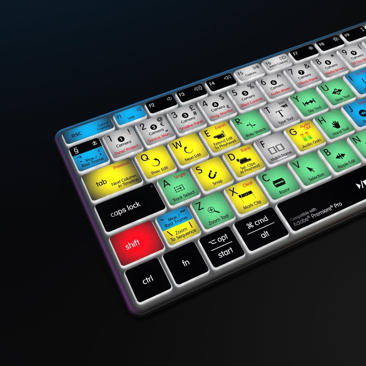 Adobe Premiere Keyboard | AB10 Backlit | Wired & Wireless | Mac & PC